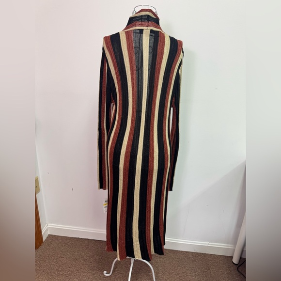 NWT INC Striped Black Orange Metallic Duster Cardigan, Sz M - Picture 4 of 6